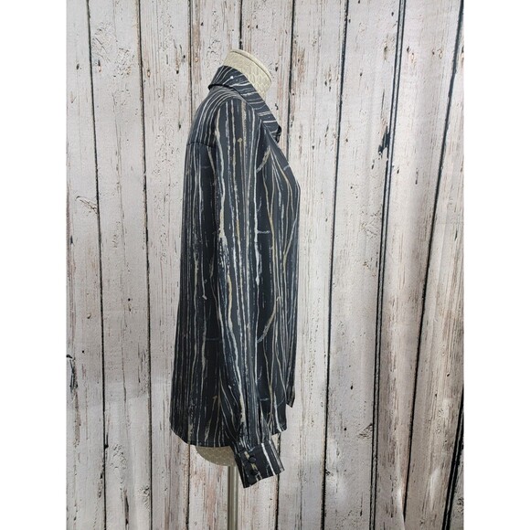 LM Women's Size 8 Zelda Black & Gold LS Silky Button Down Dress Shirt Blouse EUC - Picture 5 of 9